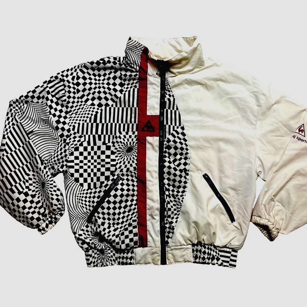 Le Coq Sportif Jacket Womens Small White Track Checkerboard US Open Style